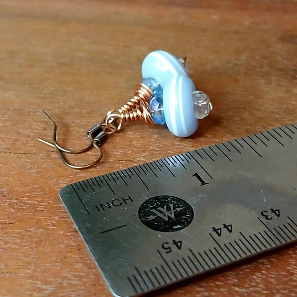 Blue Boho Beaded Dangle Earrings, Copper, OOAK Artisan - Picture 4 of 4